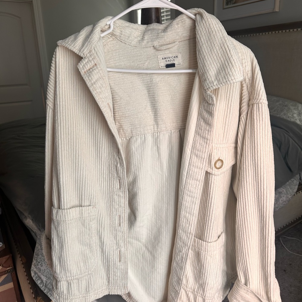 American Eagle Outfitters Women's Off-White Corduroy Utility Jacket